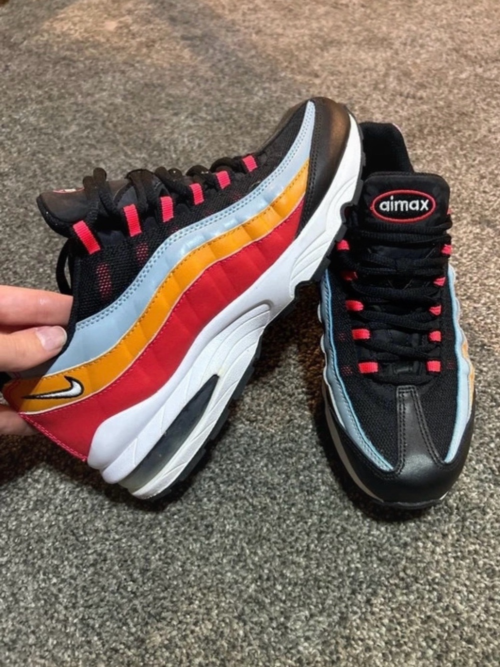 Nike Kids,Womens Air Max Sneakers - Black with Red, Yellow & Light Blue Accents